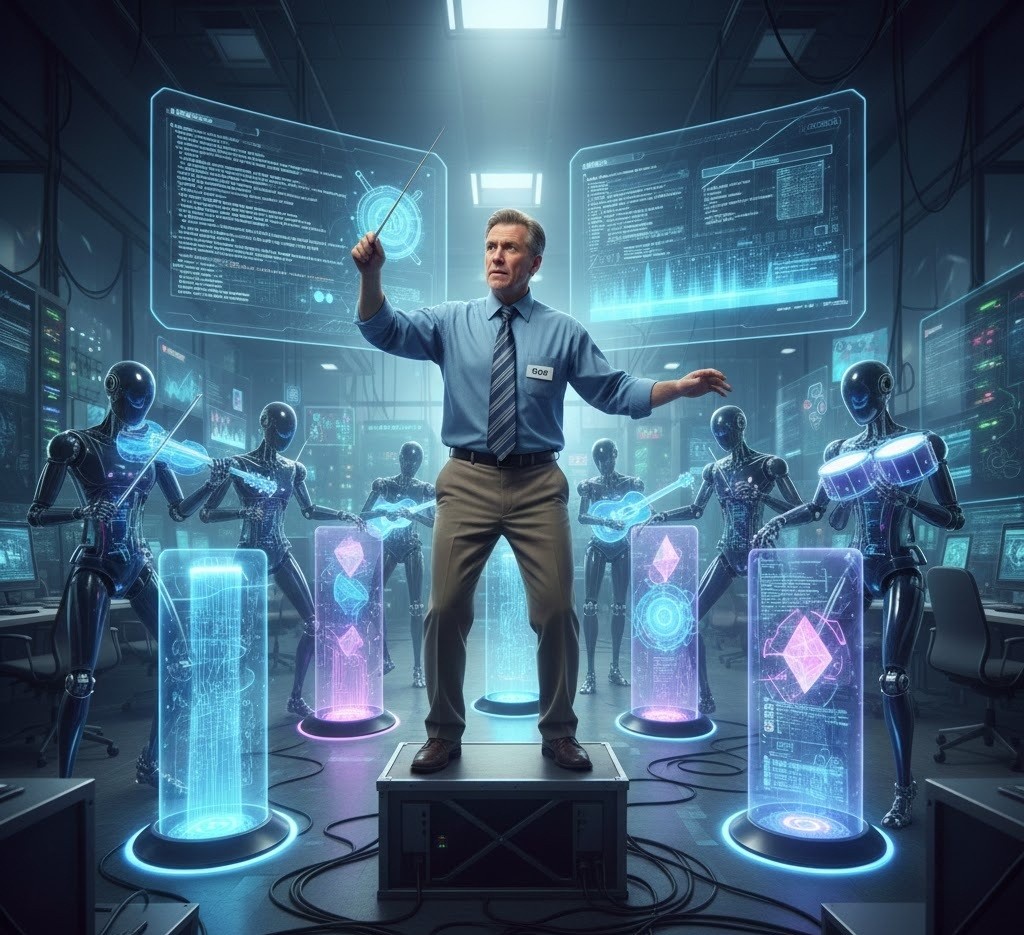 Orchestrating AI technology illustration